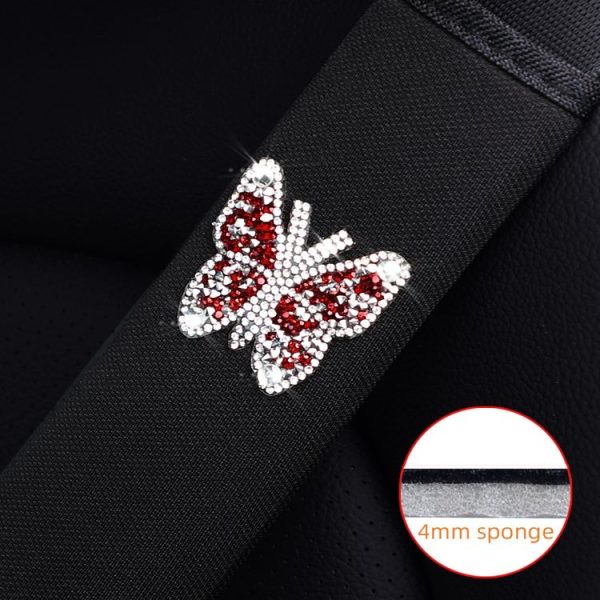 Car Seat Belt Cover Diamond Butterfly Shoulder Strap Cushion Cover 6.5x23cm (Pink White) - Image 3