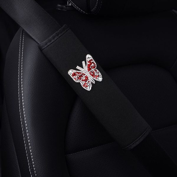 Car Seat Belt Cover Diamond Butterfly Shoulder Strap Cushion Cover 6.5x23cm (Pink White) - Image 5