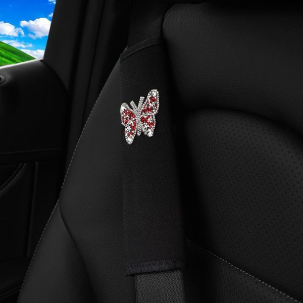 Car Seat Belt Cover Diamond Butterfly Shoulder Strap Cushion Cover 6.5x23cm (Pink White) - Image 6