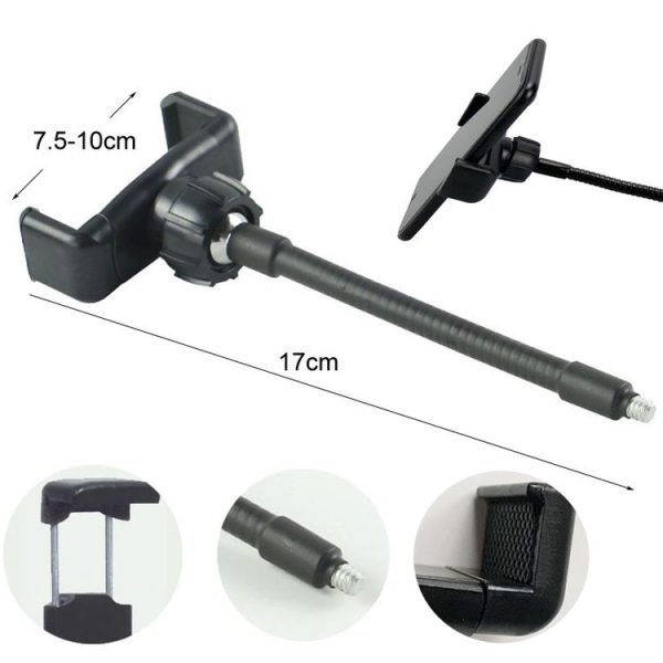 Live Beauty Ring Light Phone Clip 360 Rotating Heads Hose Clamp Stand (Black) - Image 4