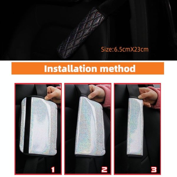 Glitter Car Seat Belt Cover Shoulder Pads Car Accessories 6.5x23cm (Black) - Image 5