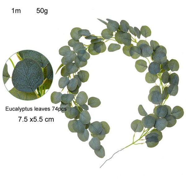 Artificial Greenery Eucalyptus Leaf Vine Simulation Rattan Home Decoration, Style: 1m Eucalyptus Gray White - Image 2