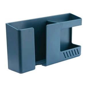 Double Grid Wall-Mounted Storage Box Remote Control Sundries Organizer Mobile Phone Charging Holder (Blue)