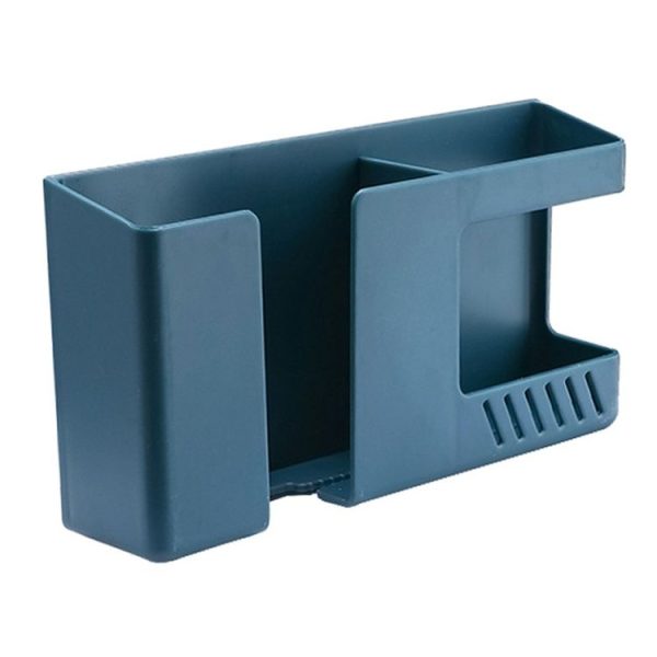 Double Grid Wall-Mounted Storage Box Remote Control Sundries Organizer Mobile Phone Charging Holder (Blue)