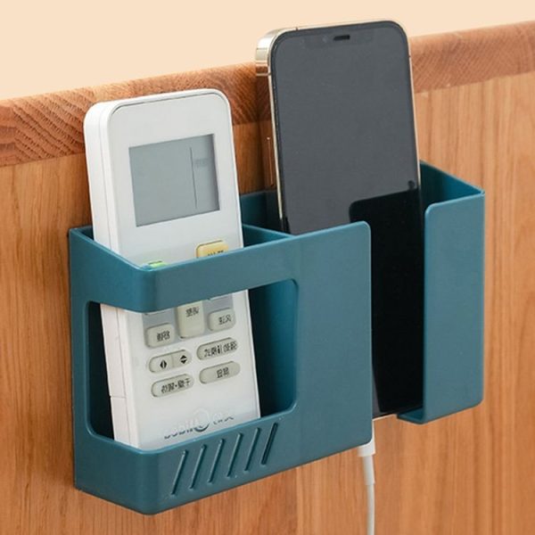 Double Grid Wall-Mounted Storage Box Remote Control Sundries Organizer Mobile Phone Charging Holder (Blue) - Image 2