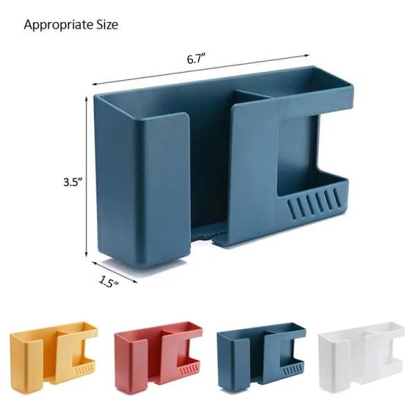 Double Grid Wall-Mounted Storage Box Remote Control Sundries Organizer Mobile Phone Charging Holder (Blue) - Image 3