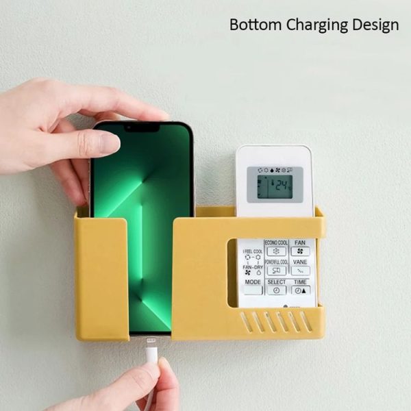Double Grid Wall-Mounted Storage Box Remote Control Sundries Organizer Mobile Phone Charging Holder (Blue) - Image 5