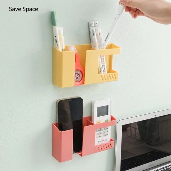 Double Grid Wall-Mounted Storage Box Remote Control Sundries Organizer Mobile Phone Charging Holder (Blue) - Image 6