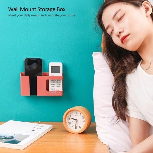 Double Grid Wall-Mounted Storage Box Remote Control Sundries Organizer Mobile Phone Charging Holder (Blue) - Image 7