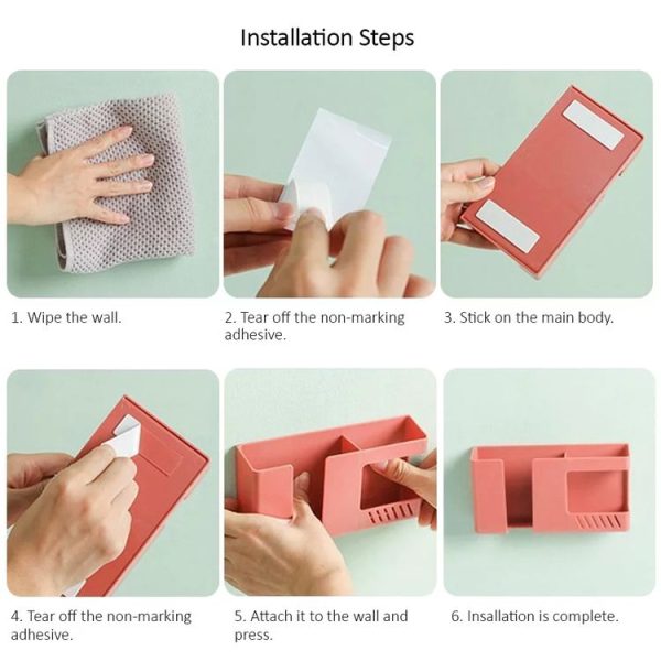 Double Grid Wall-Mounted Storage Box Remote Control Sundries Organizer Mobile Phone Charging Holder (Blue) - Image 8