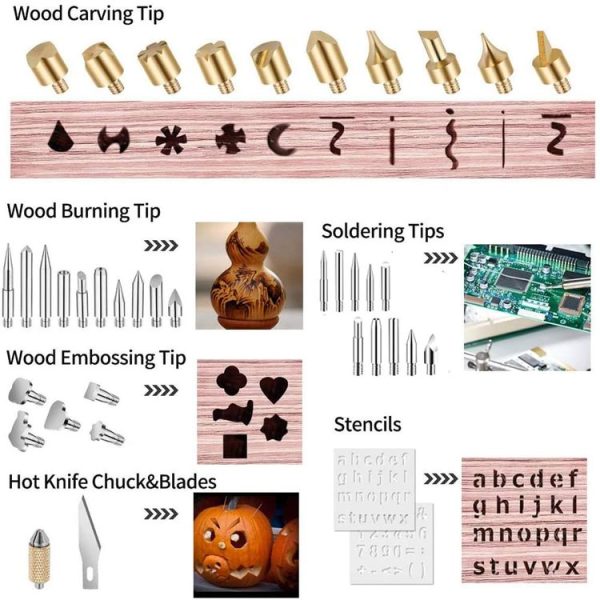53 In 1 Wood Burning Pen Tips Soldering Iron Tip For Pyrography Working Carving 15 Grids - Image 4