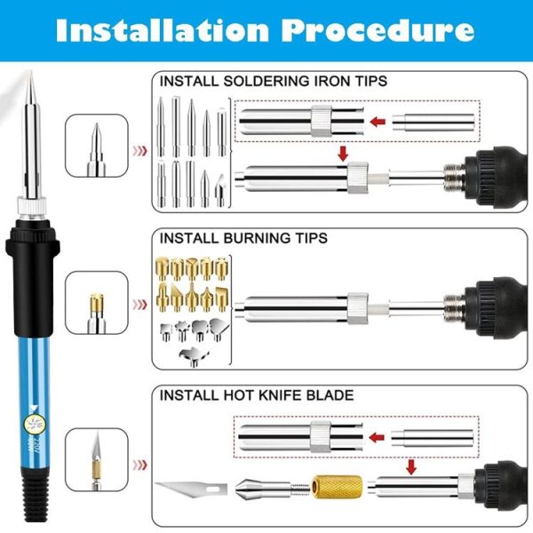 53 In 1 Wood Burning Pen Tips Soldering Iron Tip For Pyrography Working Carving 15 Grids - Image 5