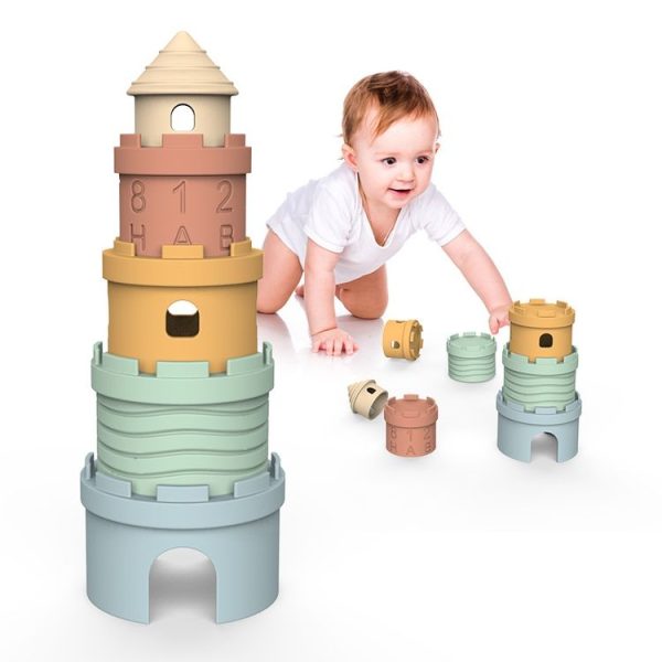 5 In 1 Stacking Teether Toddler Baby Grip Anti Teething Stacking Stacking Castle Kids Toys - Image 2