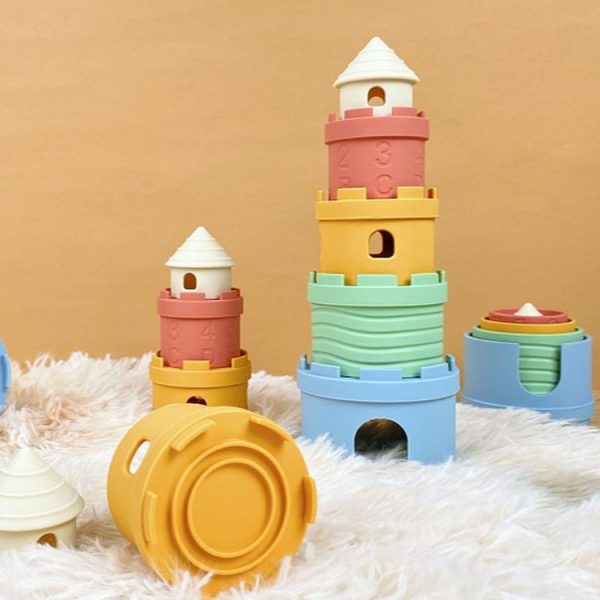 5 In 1 Stacking Teether Toddler Baby Grip Anti Teething Stacking Stacking Castle Kids Toys - Image 4