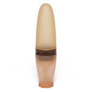 Infant Silicone Rice Paste Spoon Squeeze Feeding Soft Scoop Baby Complementary Food Tableware (Brown)