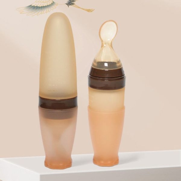 Infant Silicone Rice Paste Spoon Squeeze Feeding Soft Scoop Baby Complementary Food Tableware (Brown) - Image 2