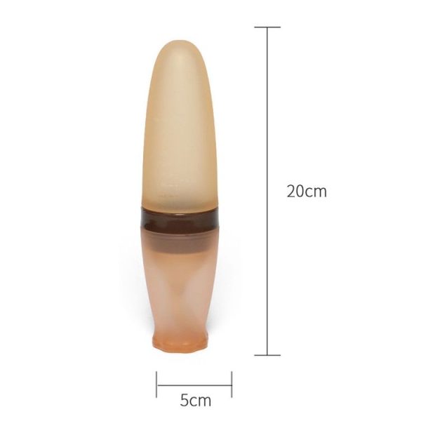 Infant Silicone Rice Paste Spoon Squeeze Feeding Soft Scoop Baby Complementary Food Tableware (Brown) - Image 3