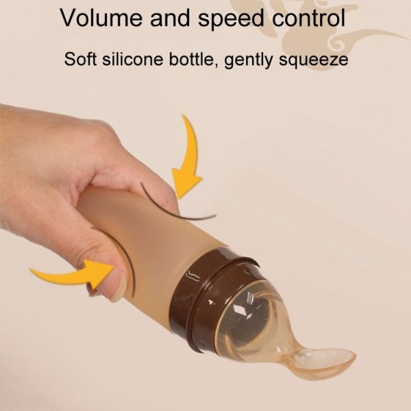 Infant Silicone Rice Paste Spoon Squeeze Feeding Soft Scoop Baby Complementary Food Tableware (Brown) - Image 6