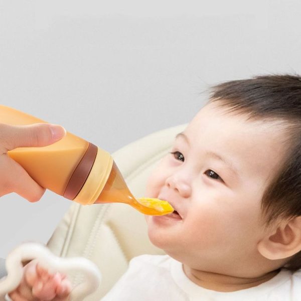 Infant Silicone Rice Paste Spoon Squeeze Feeding Soft Scoop Baby Complementary Food Tableware (Brown) - Image 8