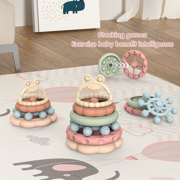 6 In 1 Toddler Baby Stackable Grip Anti-Eating Teether Stacking Kids Toys - Image 4