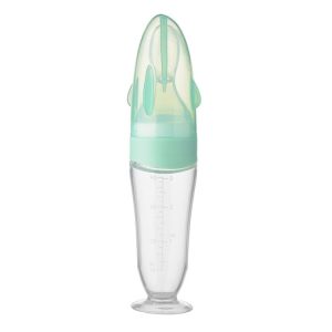Baby Silicone Bottle Squeezeable Feeding Spoon Childrens Supplementary Bottle Feeder (Green)