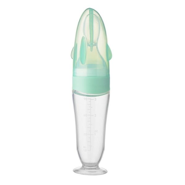 Baby Silicone Bottle Squeezeable Feeding Spoon Childrens Supplementary Bottle Feeder (Green)