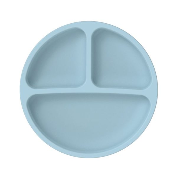 3 Compartments Baby Silicone Suction Cup Plate Childrens Complementary Feeding Bowl (Blue)