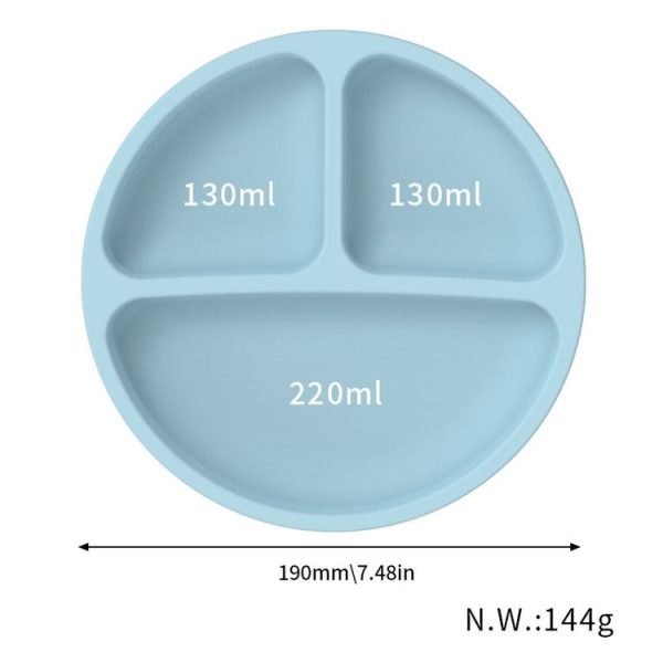 3 Compartments Baby Silicone Suction Cup Plate Childrens Complementary Feeding Bowl (Blue) - Image 3