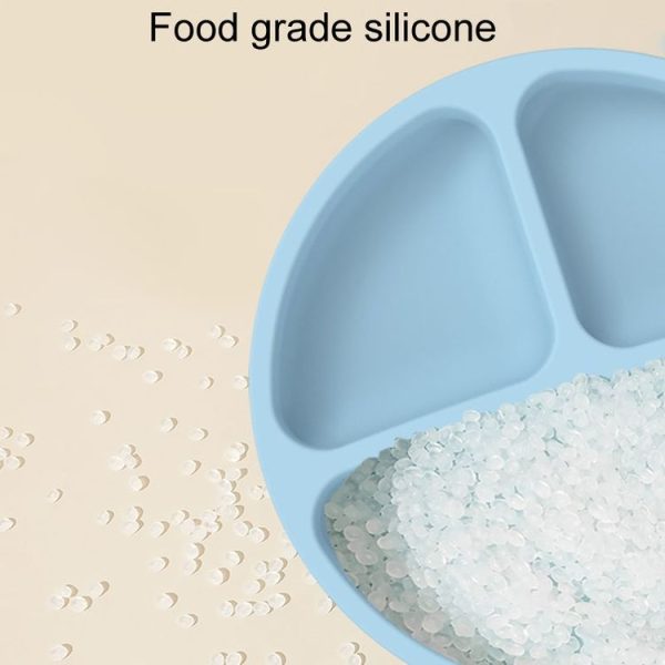 3 Compartments Baby Silicone Suction Cup Plate Childrens Complementary Feeding Bowl (Blue) - Image 5