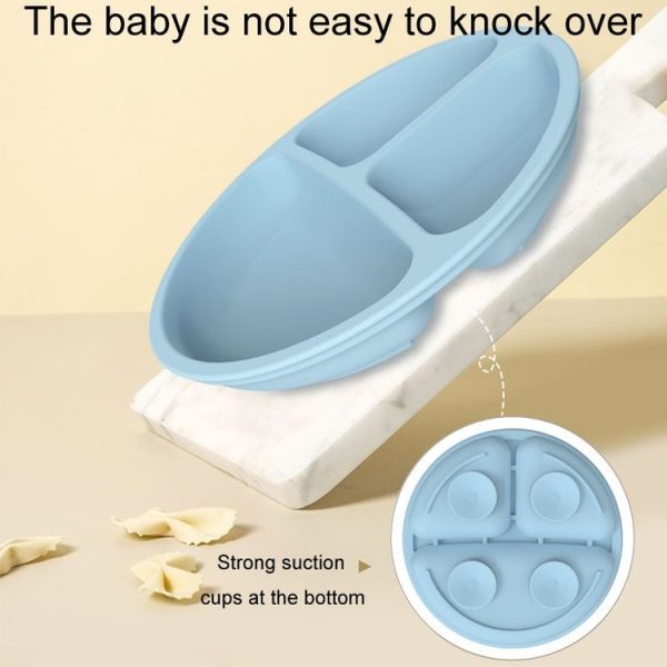 3 Compartments Baby Silicone Suction Cup Plate Childrens Complementary Feeding Bowl (Blue) - Image 6