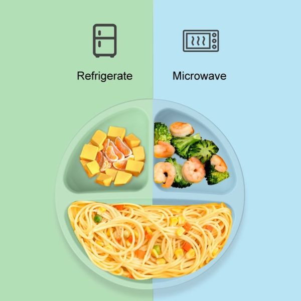 3 Compartments Baby Silicone Suction Cup Plate Childrens Complementary Feeding Bowl (Blue) - Image 7