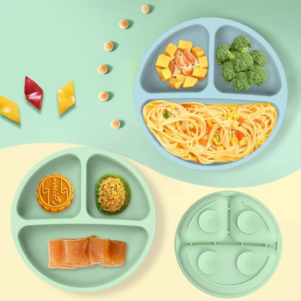 3 Compartments Baby Silicone Suction Cup Plate Childrens Complementary Feeding Bowl (Blue) - Image 9