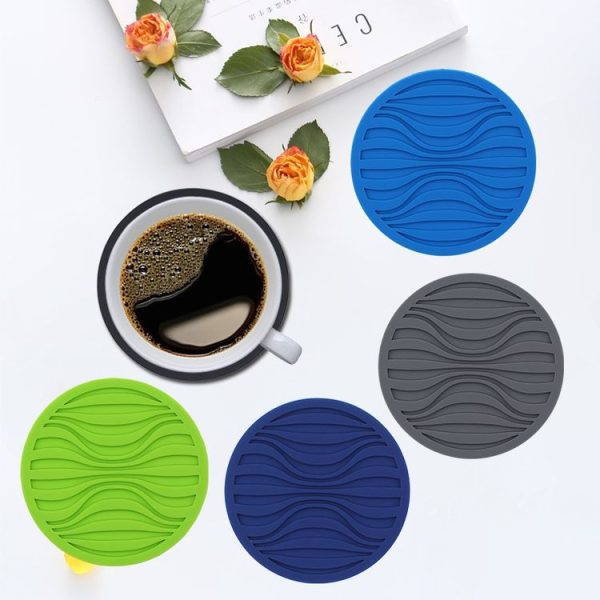 10x0.5cm Round Silicone Coaster Non-Slip Wave Mug Heat Insulation Cushion Drainage Coffee And Tea Coaster, Color: Black - Image 2