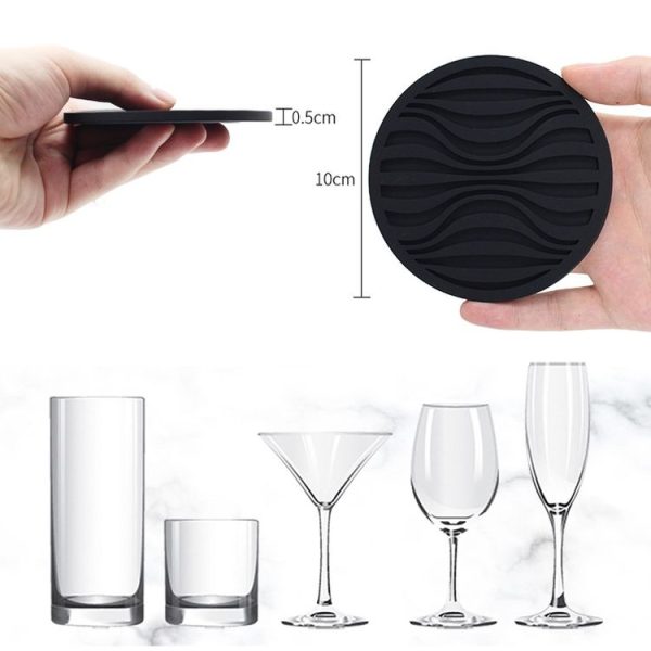 10x0.5cm Round Silicone Coaster Non-Slip Wave Mug Heat Insulation Cushion Drainage Coffee And Tea Coaster, Color: Black - Image 5