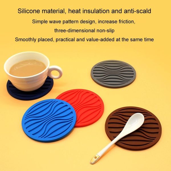 10x0.5cm Round Silicone Coaster Non-Slip Wave Mug Heat Insulation Cushion Drainage Coffee And Tea Coaster, Color: Black - Image 7