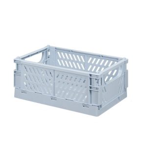 Folding Stackable Storage Basket Plastic Hollow Home Office Organizer Container Larg Light Blue