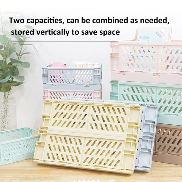 Folding Stackable Storage Basket Plastic Hollow Home Office Organizer Container Larg Light Blue - Image 4