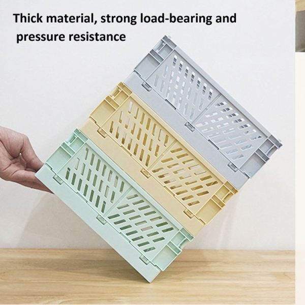 Folding Stackable Storage Basket Plastic Hollow Home Office Organizer Container Larg Light Blue - Image 5