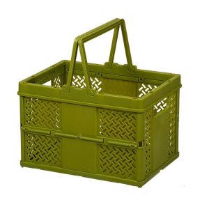 Stacking Folding Storage Baskets Home Kitchen Storage Bin Organizer With Handle 24.4 x 18 x 1.4cm (Green)