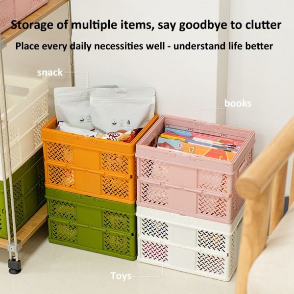 Stacking Folding Storage Baskets Home Kitchen Storage Bin Organizer With Handle 24.4 x 18 x 1.4cm (Green) - Image 4