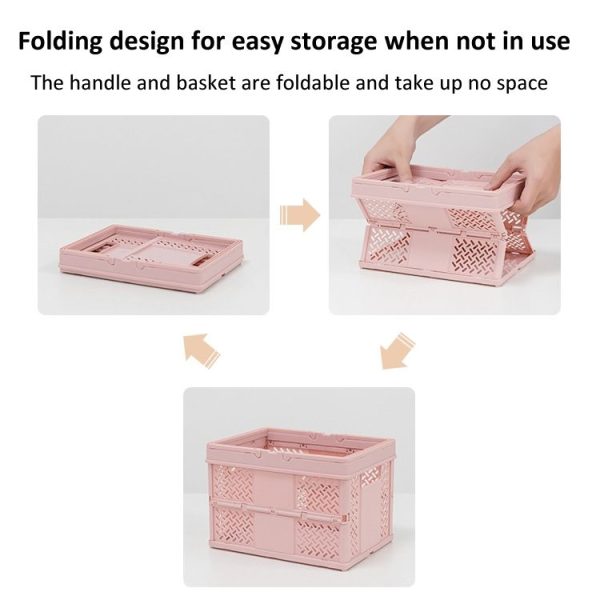 Stacking Folding Storage Baskets Home Kitchen Storage Bin Organizer With Handle 24.4 x 18 x 1.4cm (Green) - Image 5