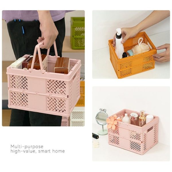 Stacking Folding Storage Baskets Home Kitchen Storage Bin Organizer With Handle 24.4 x 18 x 1.4cm (Green) - Image 6