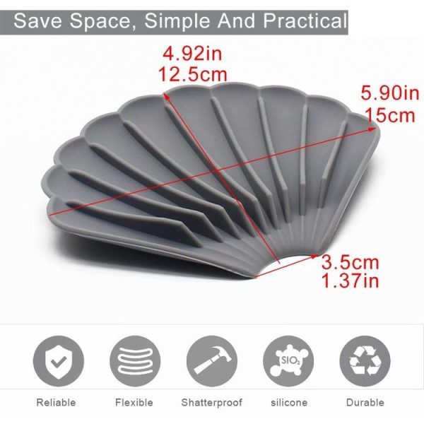 15x12.5x1.5cm Drainable Silicone Soap Box No Hole Deflector Soap Dish Shell Shape Non-Slip Soap Holder (White) - Image 4