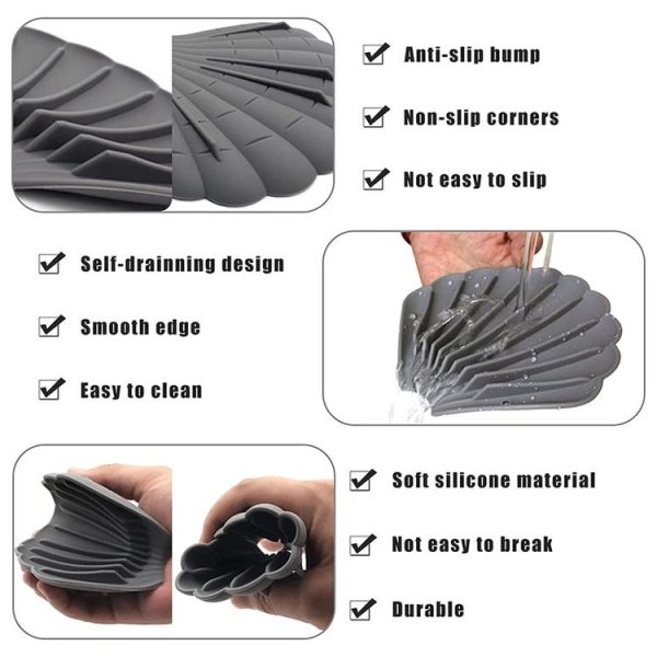 15x12.5x1.5cm Drainable Silicone Soap Box No Hole Deflector Soap Dish Shell Shape Non-Slip Soap Holder (White) - Image 5