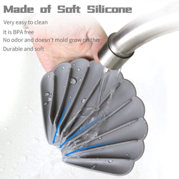 15x12.5x1.5cm Drainable Silicone Soap Box No Hole Deflector Soap Dish Shell Shape Non-Slip Soap Holder (White) - Image 6