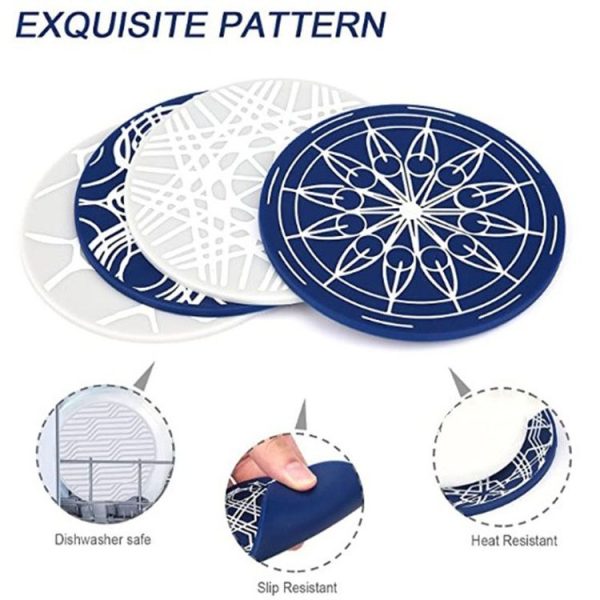 9.8x0.3cm Round Soft Silicone Coaster Non-Slip Heat Insulation Mat, Style: Star Array - Image 5