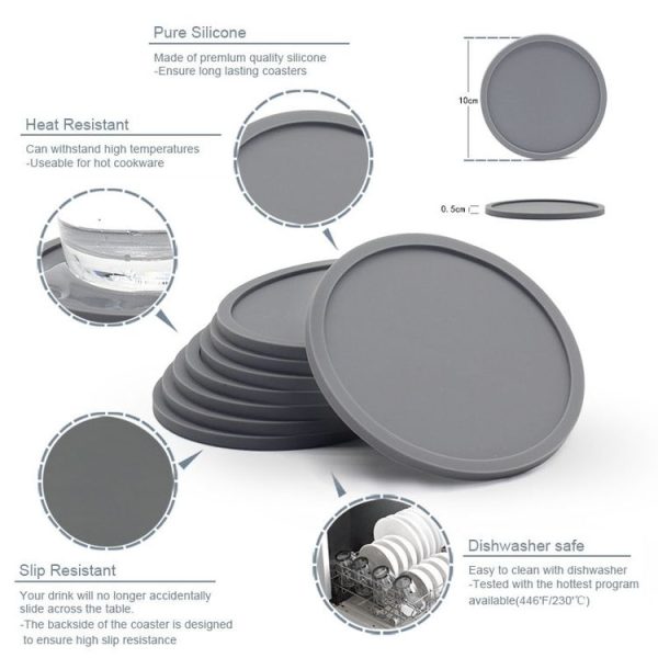 10cm Simple Round Thickened Silicone Coaster Anti-Slip Heat Insulation Anti-Scald Tea Cup Table Mat, Color: Classic Black - Image 4