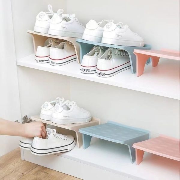 Household Storage Shoes Rack Double Shoes Tray Plastic One Piece Simple Shoes Organizer (Apricot) - Image 2