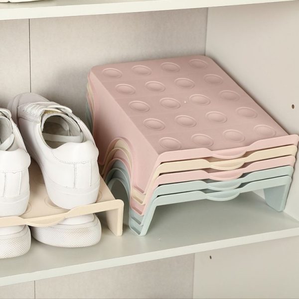 Household Storage Shoes Rack Double Shoes Tray Plastic One Piece Simple Shoes Organizer (Apricot) - Image 3