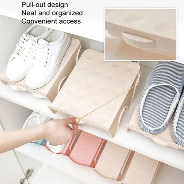 Household Storage Shoes Rack Double Shoes Tray Plastic One Piece Simple Shoes Organizer (Apricot) - Image 4